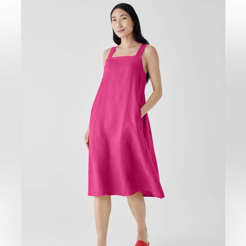 Eileen Fisher Organic Linen Square Neck Dress Size L